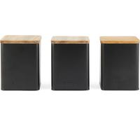 Bw12898eu7 Toronto 3 Pièces Canister Set-Tea,Coffee,Sugar Storage Canisters,Powder-Coated Matt Finish,Acacia Wood Lids,Easy Clean,Space Saving Jars,Long Lasting Freshness,Black