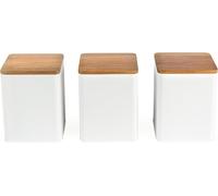 Bw12898weu7 Toronto Ensemble De 3 Boîtes ¿ Boîtes De Stockage Pour Thé, Café, Sucre, Fini Mat Enduit De Poudre, Couvercles En Bois D'acacia, Nettoyage Facile, Bocaux Compacts, Blanc