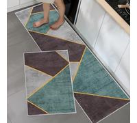 BWBIKE Ensembles de Tapis de Cuisine Tapis sur Pied Lavable 2 pièces en Microfibre Antidérapant Tapis de Sol pour Cuisine, évier, Couloir, buanderie, 50 x 80 cm + 50 x 150 cm, Triangle Upgrate