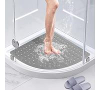 BWBIKE Tapis de Douche d’Angle Antidérapant 70 x 70 CM Tapis de Baignoire Tapis de Sol de Douche à l’Intérieur et à l’Extérieur Tapis de Cabine de Douche avec Ventouses et Trous de Vidange，Gris