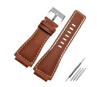 BWBVHRHZY Bracelet de montre en cuir véritable for hommes, 35mm x 24mm, adapté for Bell Ross BR-01 et BR-03, Bracelet de ceinture + outil(Brown silver)