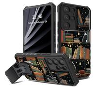 BWEGRHE Bibliothèque en forme de chat mignon pour Samsung Galaxy S24 Ultra avec coque d'appareil photo coulissante, double couche antichoc en TPU pour homme et femme, avec béquille pliable (2 façons