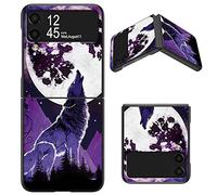BWEGRHE Conçu pour Samsung Galaxy Z Flip 3 5G, mince en polycarbonate rigide avec motif loup lunes, coque de téléphone antichoc pour Galaxy Z Flip 3 (2021)