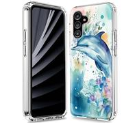 BWEGRHE Coque transparente pour Samsung Galaxy A15 5G avec motif dauphin fleur, double couche de pare-chocs en TPU souple + coque de protection antichoc en polycarbonate rigide pour Galaxy A15 5G