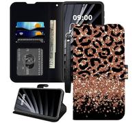 BWEGRHE Étui portefeuille à paillettes léopard pour Samsung Galaxy A53 5G, dragonne en cuir synthétique, coque intérieure en TPU, boucle magnétique, béquille avec fente pour carte de crédit