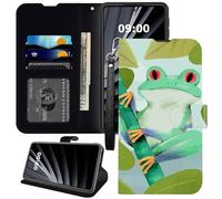 BWEGRHE Étui portefeuille grenouille pour Samsung Galaxy A14 5G, dragonne en cuir synthétique, coque intérieure en TPU, boucle magnétique, béquille avec fente pour carte de crédit