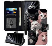 BWEGRHE Étui portefeuille pour Cricket Icon 4, motif chats noirs et roses, cuir synthétique avec intérieur en TPU, fermeture magnétique, béquille et fente pour cartes de crédit