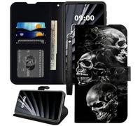 BWEGRHE Étui portefeuille pour Samsung Galaxy A13/A04S, motif tête de mort foncé, sangle de poignet, coque intérieure en cuir TPU, boucle magnétique, béquille avec fente pour carte de crédit