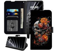 BWEGRHE Étui portefeuille pour Samsung Galaxy A23 5G/4G, motif tête de mort rose avec dragonne, étui intérieur en TPU, boucle magnétique, béquille avec fente pour carte de crédit