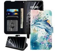 BWEGRHE Étui portefeuille pour Samsung Galaxy S25, motif fleur de dauphin en cuir PU avec coque en TPU, boucle magnétique, béquille et fente pour carte de crédit