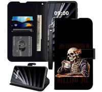 BWEGRHE Étui portefeuille squelette amusant pour Samsung Galaxy S24 Ultra, dragonne en cuir synthétique, coque intérieure en TPU, boucle magnétique, béquille avec fente pour carte de crédit