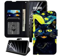 BWEGRHE Étui portefeuille style peinture à l'huile de chat noir pour Samsung Galaxy A13/A04S, dragonne en cuir PU, coque intérieure en TPU, boucle magnétique, béquille avec fente pour carte de crédit