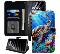 BWEGRHE Étui portefeuille tortue sous-marine pour Samsung Galaxy A23 5G/4G, dragonne en cuir synthétique, coque intérieure en TPU, boucle magnétique, béquille avec fente pour carte de crédit