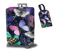 BWEGRHE Housse de protection pour valise + 1 étiquette de bagage pour bagages de 48,3 à 81,3 cm, Papillon de couleur, M (22-25 inch)
