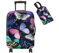 BWEGRHE Housse de protection pour valise + 1 étiquette de bagage pour bagages de 48,3 à 81,3 cm, Papillon de couleur, S (19-21 inch)