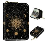 BWEGRHE Petit portefeuille de voyage fin multi-fentes pour cartes de crédit - Étui pour cartes de crédit - Blocage RFID - Petit portefeuille pour homme et femme, Tarot Soleil Lune, Portable, Classique