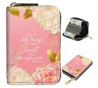 BWEGRHE Petit portefeuille de voyage fin multi-fentes pour cartes de crédit - Étui pour cartes de crédit - Blocage RFID - Petit portefeuille pour homme et femme, Bible Fleur Rose, Portable, Classique