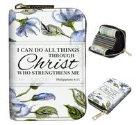 BWEGRHE Petit portefeuille de voyage fin multi-fentes pour cartes de crédit - Étui pour cartes de crédit - Blocage RFID - Petit portefeuille pour homme et femme, Philippiens 4:13 Fleurs, Portable