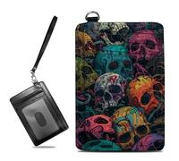 BWEGRHE Petit portefeuille de voyage fin multi-fentes pour cartes de crédit - Étui pour cartes de crédit - Blocage RFID - Petit portefeuille pour homme et femme, Crânes fluo colorés, Slim, Minimaliste