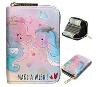 BWEGRHE Petit portefeuille de voyage fin multi-fentes pour cartes de crédit - Étui pour cartes de crédit - Blocage RFID - Petit portefeuille pour homme et femme, Faites un vœu hippocampe, Portable