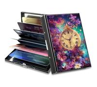 BWEGRHE Petit portefeuille de voyage fin multi-fentes pour cartes de crédit - Étui pour cartes de crédit - Blocage RFID - Petit portefeuille pour homme et femme, Horloge Fleurs, Matel, Minimaliste