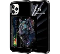 BWEGRHE Wolf Étui portefeuille pour iPhone 16 Pro (6,3") avec porte-cartes caché, double couche hybride avec fente pour carte d'identité, intérieur en caoutchouc souple pour iPhone 16 Pro