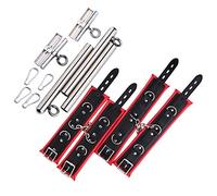 Bwer BDSM Bondage Set en Acier Inoxydable Réglable Spreader Bar Sex Slave Menottes Cheville Poignets Fétiche Sex Toys pour Couples-Rouge 3 pcs