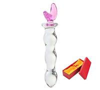 Bwer Godes en Verre de Cristal de Loup Noir Masturbateur gode réaliste pénis Grand g-Spot Anal godemichet Anal Jouets sexuels pour Adultes, Lune avec boîte