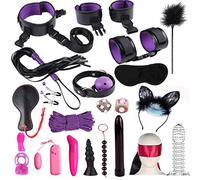 Bwer Lingerie de BDSM Bondage Set avec Menottes Butt Plug Erotic Flirt Yeux bandés Patch Cover Bracelets de Cheville pour Femmes Hommes