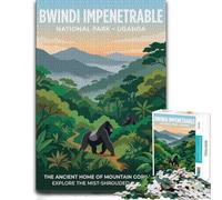 Bwindi Impenetrable National Park Travel Post Puzzle en Bois, 300 pièces | Puzzle adulte - activité sans écran à la maison à son propre rythme.