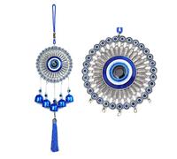 Bwinka Carillon à vent en métal à suspendre en forme de mauvais œil bleu pour la maison, le jardin