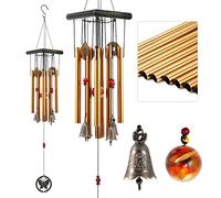 BWINKA Carillon éolien chinois traditionnel rétro 8 tubes 5 cloches Bronze 60 cm