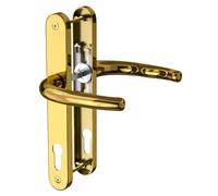 Bwintech 1 ensemble de poignées de porte en PVC doré en acier inoxydable 304, distance entre les trous de vis de 210 mm, longueur de la plaque 243 mm pour porte d'entrée en UPVC