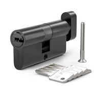 Bwintech 1 Pcs 40T/40mm Euro Cylindre en laiton, 80mm Thumbturn/Key Barrel Lock avec 5 clés horizontales en laiton,anti-crochetage, anti-perçage, anti-claquement, anti-choc,noire