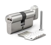 Bwintech 1 Pcs 45T/50mm Euro Cylindre en laiton, 95mm Thumbturn/Key Barrel Lock avec 5 clés horizontales en laiton,anti-crochetage, anti-perçage, anti-claquement, anti-choc,nickel satiné