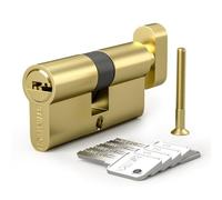 Bwintech 1 Pcs 45T/55 mm Euro Cylindre en laiton, 100mm Thumbturn/Key Barrel Lock avec 5 clés horizontales en laiton,anti-crochetage, anti-perçage, anti-claquement, anti-choc, laiton poli