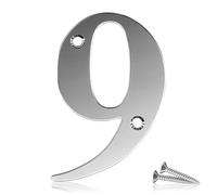 Bwintech 1 Pcs 75mm Hauteur (3 Inch) Numéro de porte chromé boulonné 9 Numéro de maison en acier inoxydable 304, Convient pour les portes avant, en bois, composites, UPVC