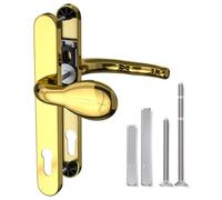 Bwintech 1 Pcs Poignée de Porte en Acier Inoxydable PVD Or, Levier/Pad Inline 92mm Retrait, 211mm Distance de Trou de Vis, 243mm Longueur de Plaque Poignée de Porte Avant Pour Porte En PVC