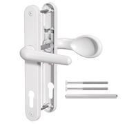 Bwintech 1 Pcs Poignée de Porte en Aluminium Blanc pour Porte en PVC, Levier/Pad Inline 92mm, 211mm Distance de Trou de Vis, 243mm Longueur de Plaque Poignée de Porte Avant pour Porte en PVC