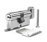 Bwintech 1 Pièce 30T/30mm Euro Cylindre En Laiton, 60mm Serrure à Barillet à Bille/Cône Avec Poignée Ovale Et 5 Clés Horizontales En Laiton,Anti Picking,Anti Perçage,Anti Snap,Finition Chrome