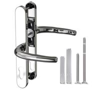 Bwintech 1 pièce Poignée de porte UPVC en acier inoxydable chromé poli, levier/levier décalé 60 et 92 mm, distance entre les trous de vis 211 mm, longueur de la plaque 243 mm