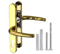 Bwintech 1 pièce Poignée de porte UPVC en acier inoxydable PVD doré, levier/levier décalé 60 et 92 mm, distance entre les trous de vis 211 mm, longueur de la plaque 243 mm