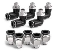 Bwintech 10 Pcs manchon de carte de 4mm à 1/8 "BSP mâle traversant et coude de 90 degrés raccord pneumatique, adaptateur de ligne d'air à libération rapide PL4-01 / PC4-01