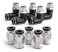 Bwintech 10 Pcs manchon de carte de 8mm à 1/4 "BSP mâle traversant et coude de 90 degrés raccord pneumatique, adaptateur de ligne d'air à libération rapide PL8-02 / PC8-02