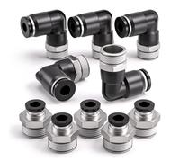 Bwintech 10 Pcs manchon de carte de 8mm à 3/8 "BSP mâle traversant et coude de 90 degrés raccord pneumatique, adaptateur de ligne d'air à libération rapide PL8-03 / PC8-03