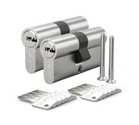 Bwintech 2 Cylindre en laiton Euro 30/30mm, serrure à clé/barillet de 60mm avec 10 clés horizontales en laiton,anti-crochetage, anti-perçage, anti-claquement, anti-choc,nickel satiné