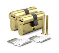 Bwintech 2 pièce Cylindre laiton Euro 30/40mm, Serrure barillet clé/clé 70mm avec 10 clés laiton horizontales, anti crochetage, anti perçage, anti claquement, anti choc, finition laiton poli