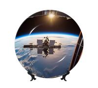 BWLHJKE Assiette décorative en porcelaine anglaise avec image de la station spatiale internationale - Assiettes à dîner personnalisées en porcelaine avec présentoir - Assiette décorative en céramique