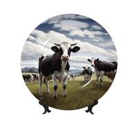BWLHJKE Assiette décorative en porcelaine anglaise avec image de vache de la ferme - Assiettes à dîner personnalisées en porcelaine avec présentoir - Assiette décorative en céramique pour décoration