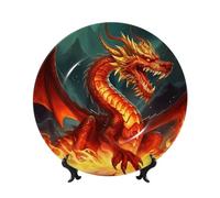 BWLHJKE Assiette décorative en porcelaine anglaise avec image du Roi dragon en porcelaine avec présentoir - Assiette décorative en céramique pour décoration murale - 17,8 cm